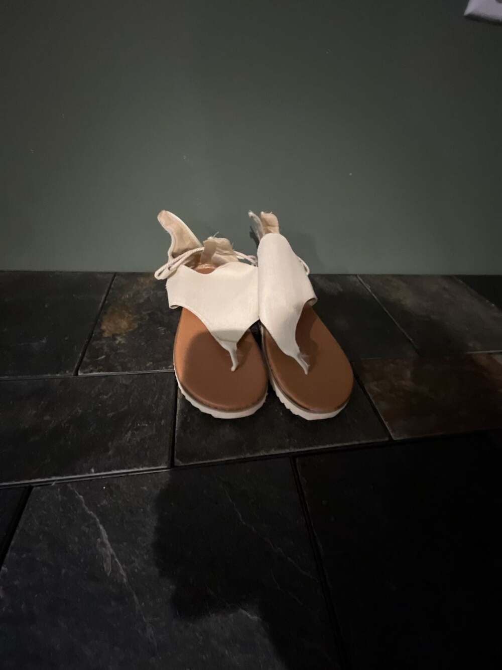 Free People Off-White Canvas Thong Sandals with Back Zip